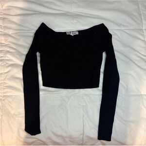 Urban Outfitters Ribbed Black Off the Shoulder Long Sleeve Top
